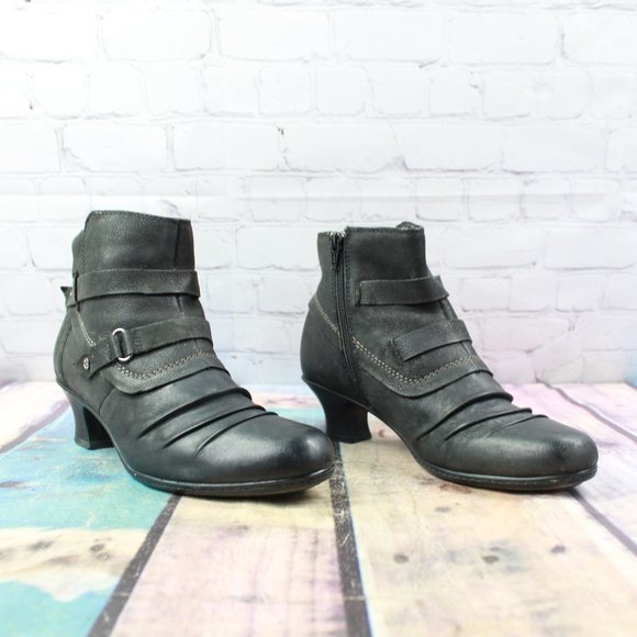 Earth Wayward Black Leather Ankle Tapered Heel Boots Size 9.5 B - Picture 3 of 9